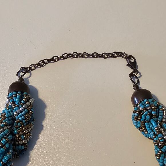 Multistrand Turquoise Beaded Necklace - Chunky Twist Design - Picture 3 of 6